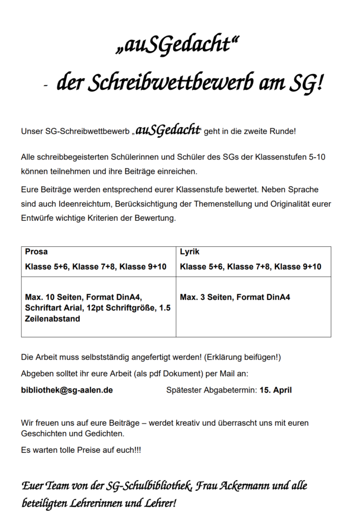 06.02.2023: Mach mit beim Schreibwettbewerb!